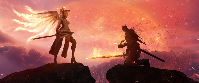 Mercy from Overwatch and Dark Souls character crossover