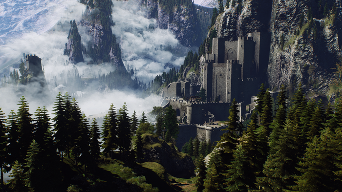 Castle and mountains in The Witcher 3: Wild Hunt