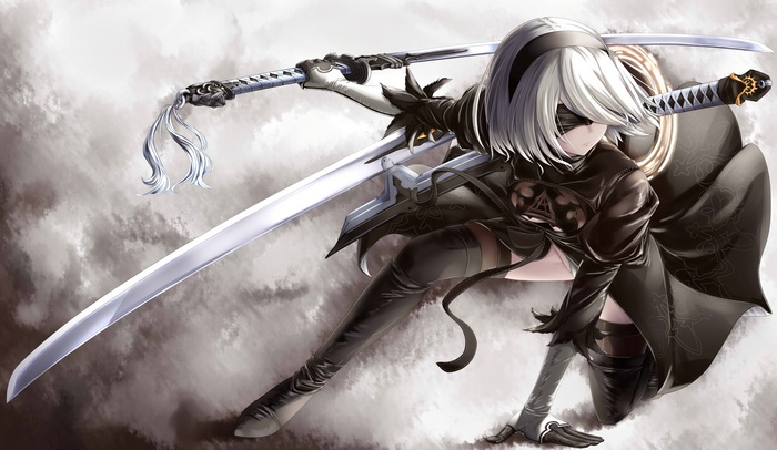 2B from NieR: Automata with swords