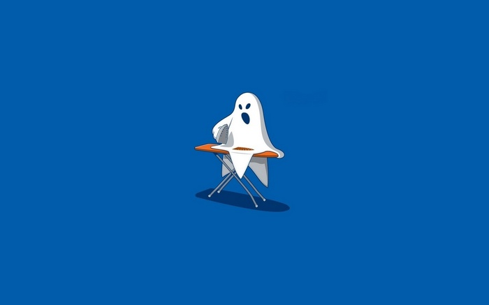 Ghost ironing a shirt on an ironing board