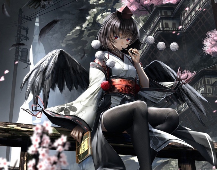 Shameimaru Aya from Touhou with wings