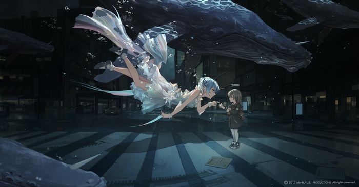 see-through clothing, pointed ears, horns, anime girls, white dress, Miv4t, anime