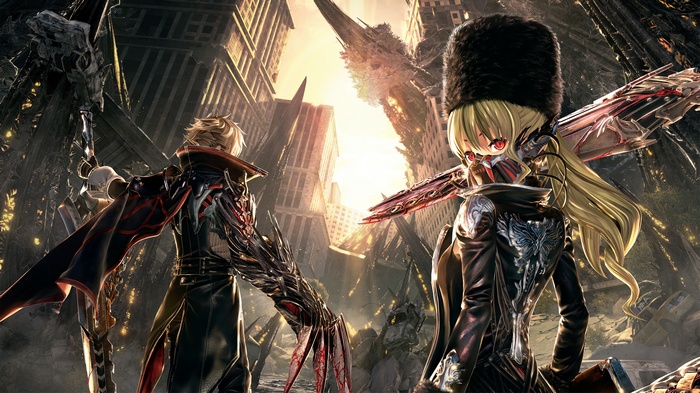 Code Vein anime characters in ruined city