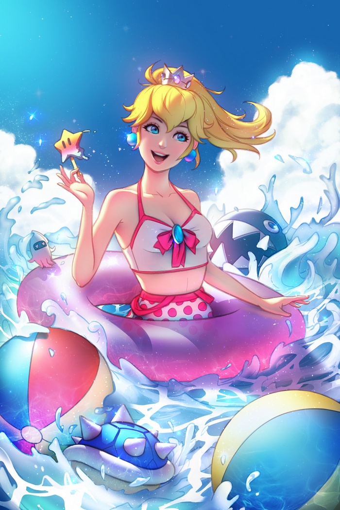 Princess Peach from Mario in a Swimsuit with Beach Balls