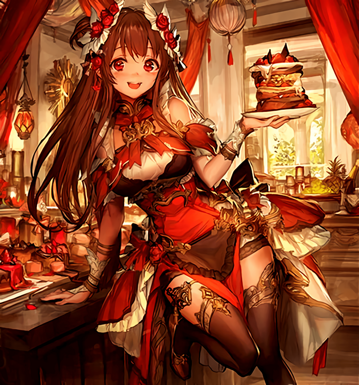 Pamela from Shingeki no Bahamut holding a cake
