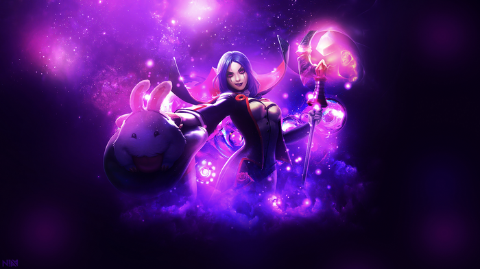 LeBlanc from League of Legends with a Poro