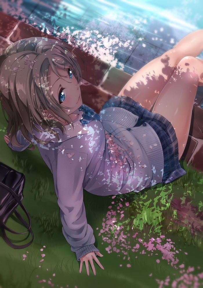 Watanabe You from Love Live! Sunshine sitting on grass