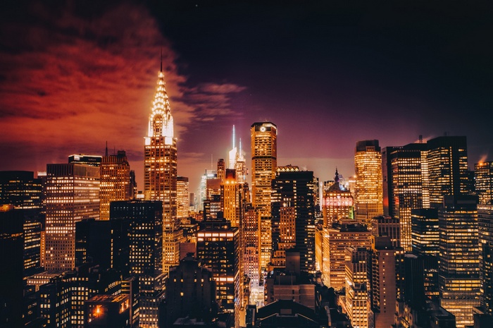 Chrysler Building and Manhattan skyline at night