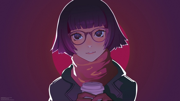 Woman with glasses holding a coffee cup