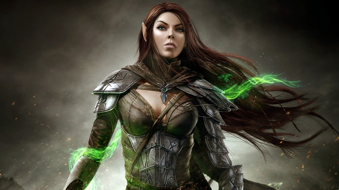 Female Elf Warrior with Green Energy in The Elder Scrolls Online