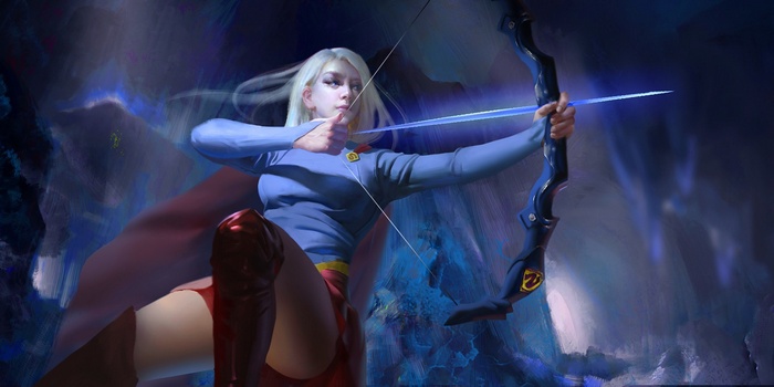 Supergirl with bow and arrow in fantasy art