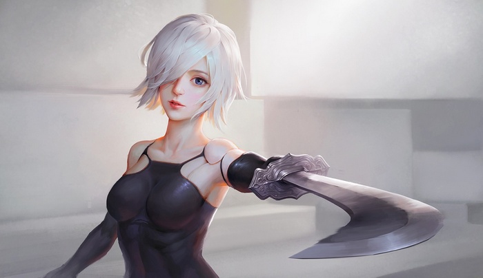 2B from NieR: Automata with a sword