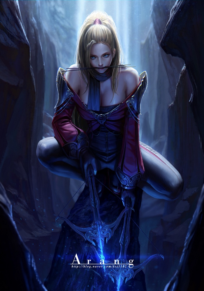 Archer with dual bows in a dark fantasy setting