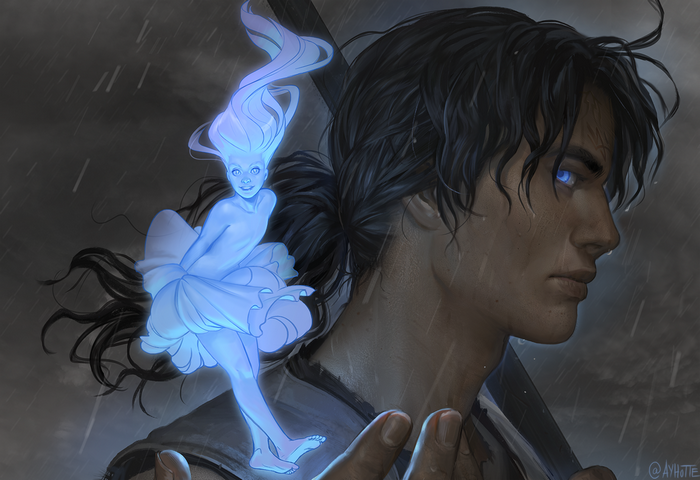 Kaladin Stormblessed and a spren from Stormlight Archives