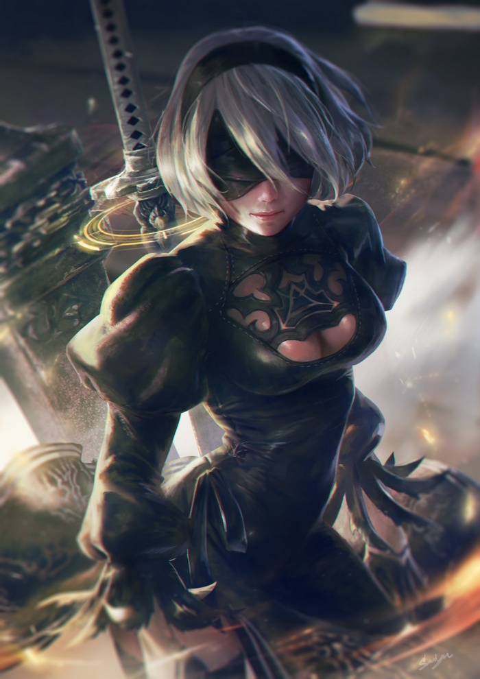 2B from NieR: Automata with a sword