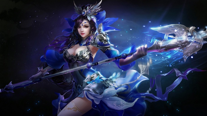 Fantasy warrior woman with magic staff