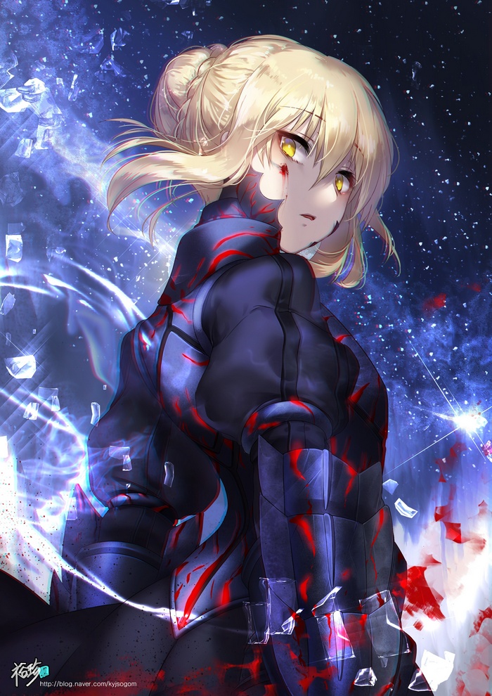 Saber Alter from Fate/Stay Night with blood and armor
