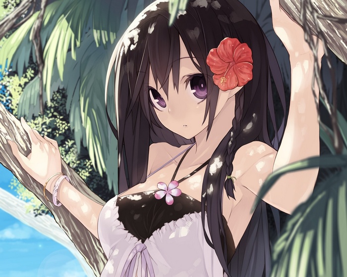 Anime girl with flower in hair