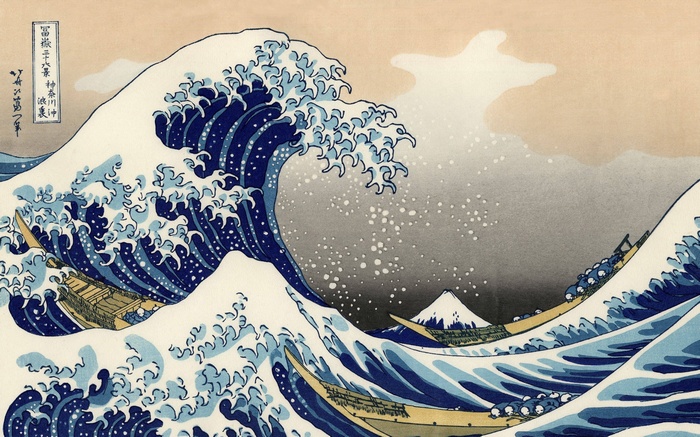 artwork, Wood block, Hokusai, The Great Wave off Kanagawa, Japan, sea, Traditional Artwork