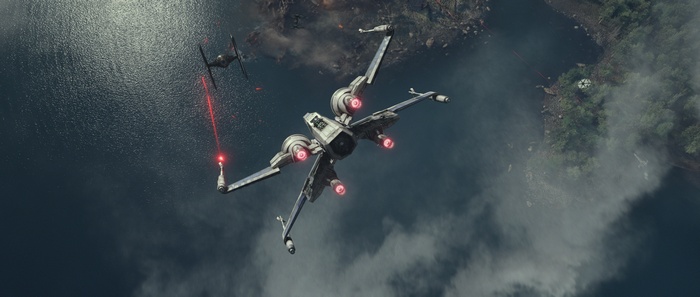 X-wing and TIE Fighter in Star Wars: The Force Awakens