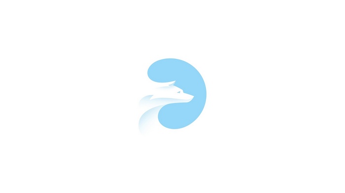 White wolf head in blue circle logo