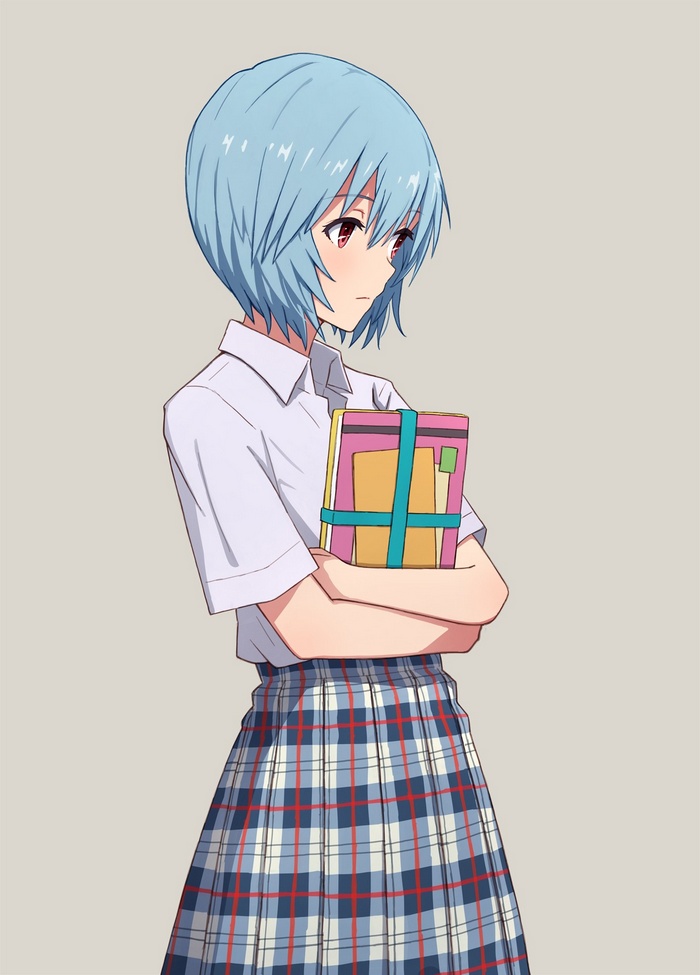 Ayanami Rei from Neon Genesis Evangelion holding books