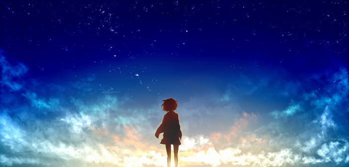 Kuriyama Mirai from Kyoukai no Kanata looking at the starry sky