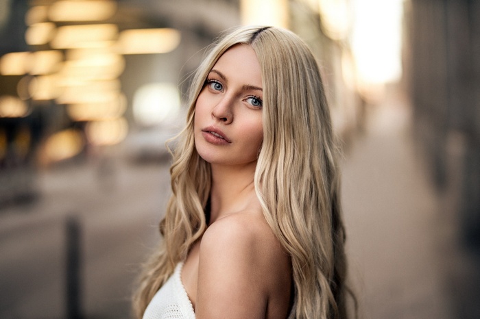 Long Hair Bare Shoulders Women Outdoors Depth Of Field Portrait