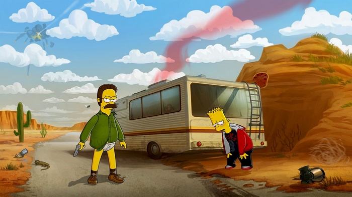 Ned Flanders and Bart Simpson in the desert