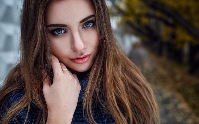 women outdoors, face, makeup, women, long hair, sweater, model, rings ...