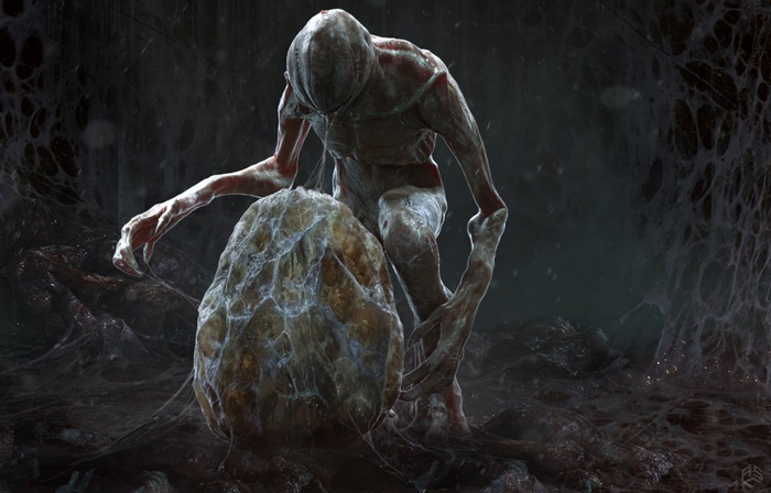 Demogorgon with an egg in Stranger Things