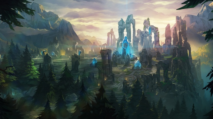 Ruined Crystal City in Mountains and Forest