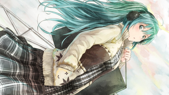Hatsune Miku from Vocaloid on a swing