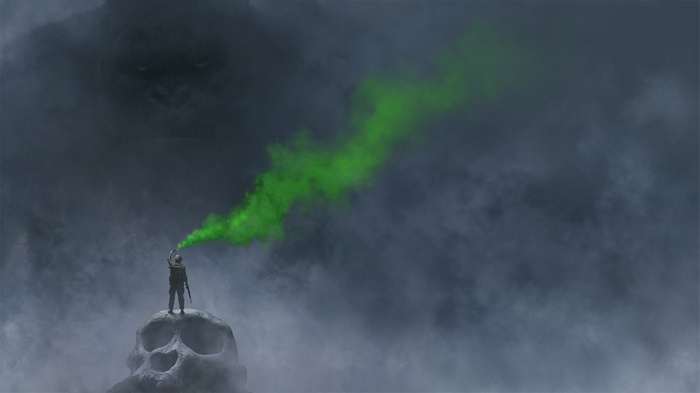 Kong from Kong: Skull Island with green smoke