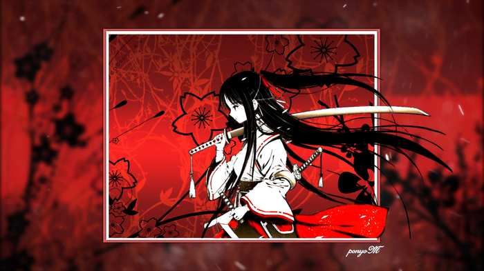 katana, anime, artwork, sword, anime girls, simple background