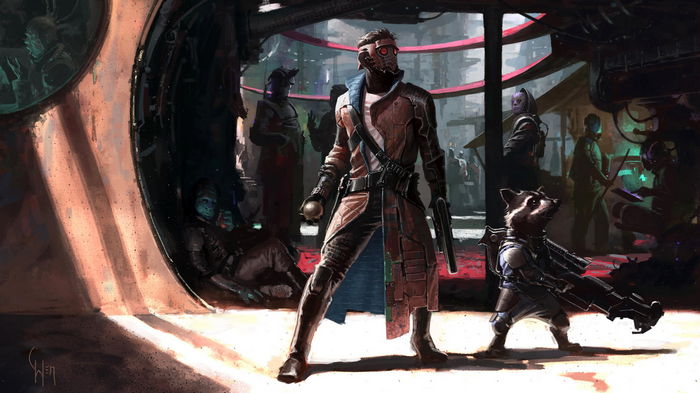Star Lord and Rocket Raccoon from Guardians of the Galaxy concept art
