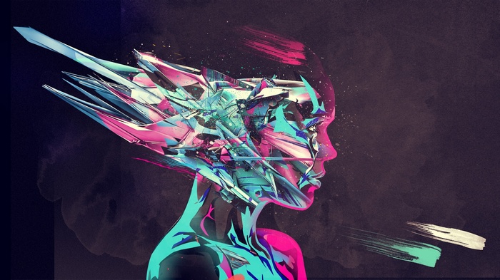 Abstract human head with colorful geometric shards