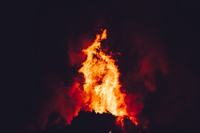 Large bonfire burning at night
