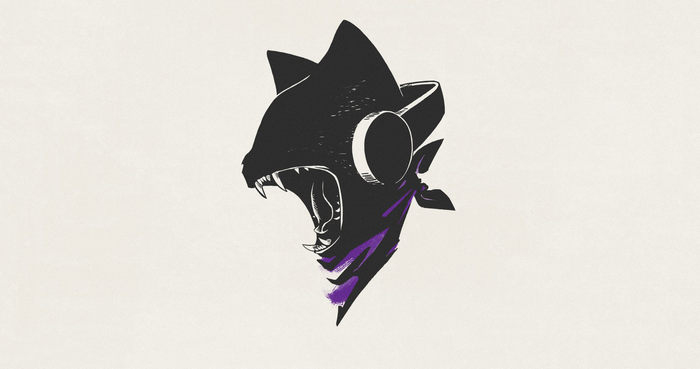 Monstercat logo of a black cat head with headphones and bandana