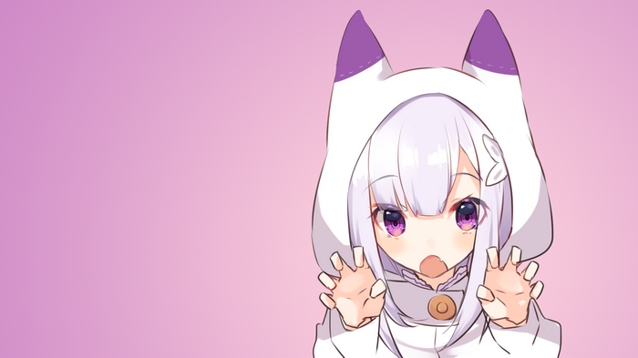 Emilia from Re: Zero wearing a hoodie