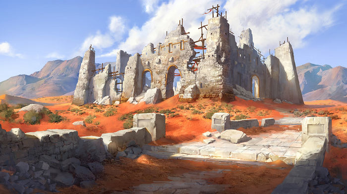 Ruined castle in a desert landscape