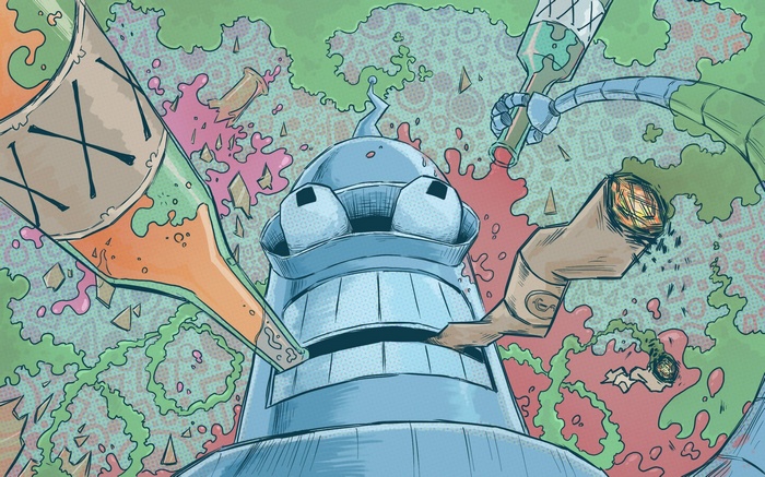 Bender from Futurama with bottles and a joint
