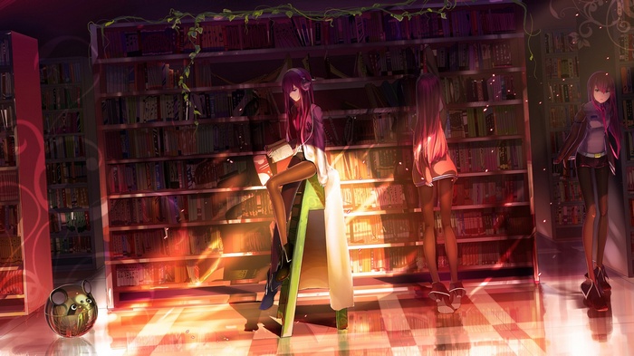 Anime girls in a library, Steins;Gate