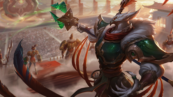 Azir from League of Legends in a stadium