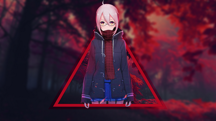 Anime girl with glasses and scarf in red forest