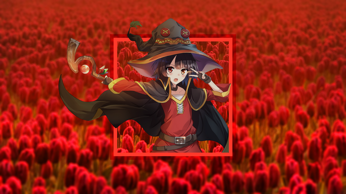 Megumin from Kono Subarashii Sekai ni Shukufuku wo! in a field of red flowers