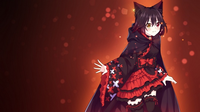Anime girl with cat ears and red dress