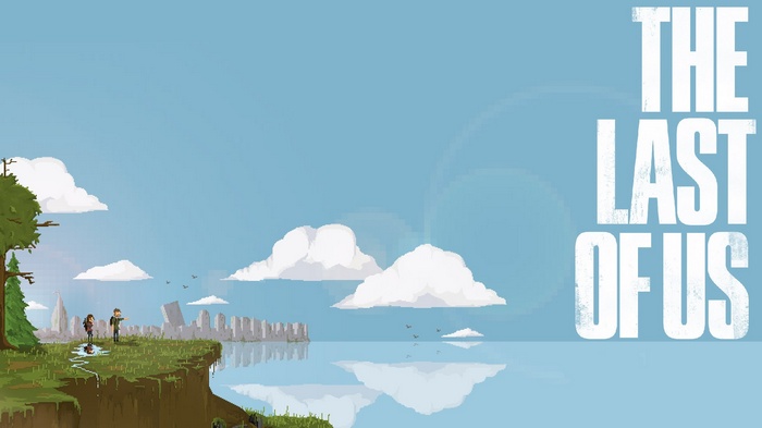 The Last of Us pixel art with characters and city