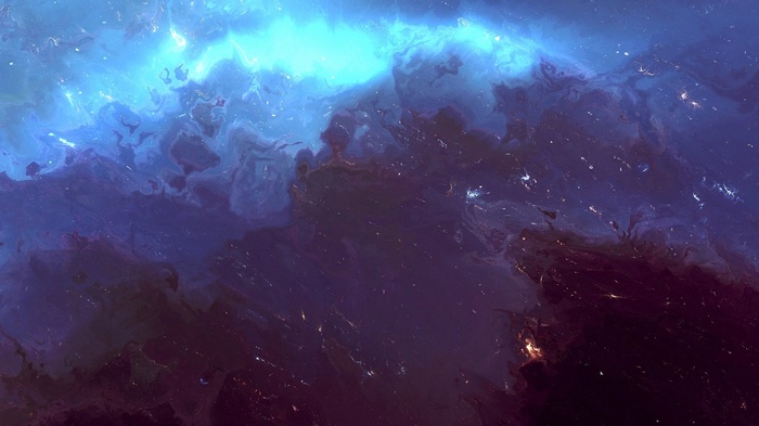 Abstract blue and purple nebula with glowing lights