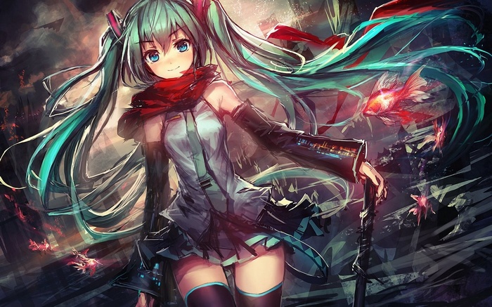 Hatsune Miku from Vocaloid with blue hair and eyes